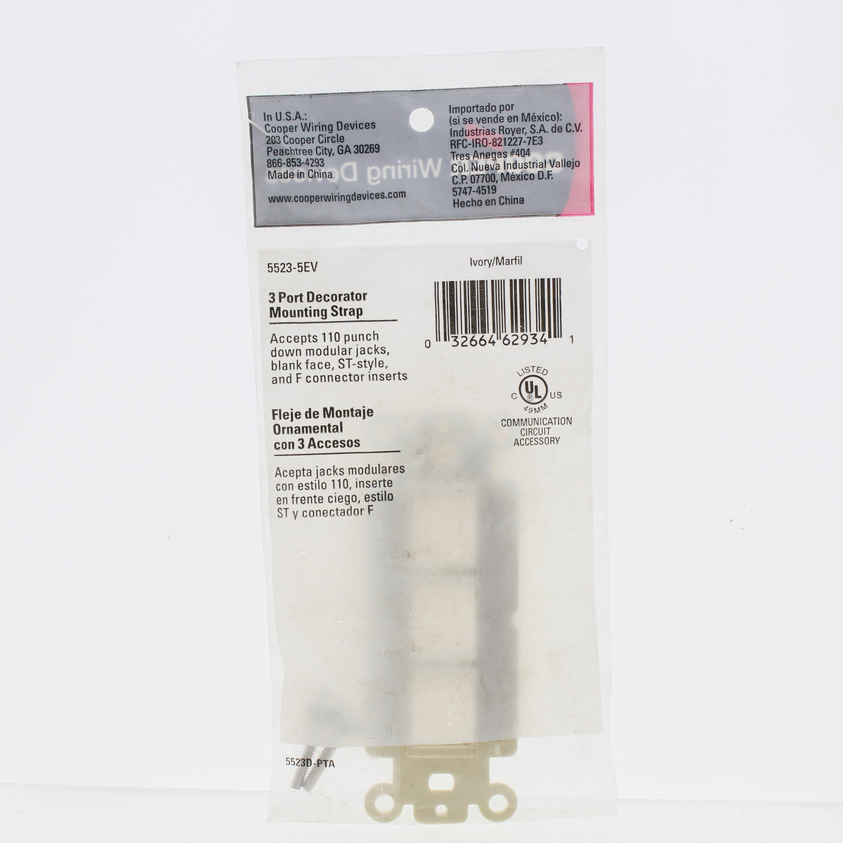 Cooper 5523-5EV Ivory 1-Gang 3-Port Unbreakable Decorator Insert Wallplate Cover