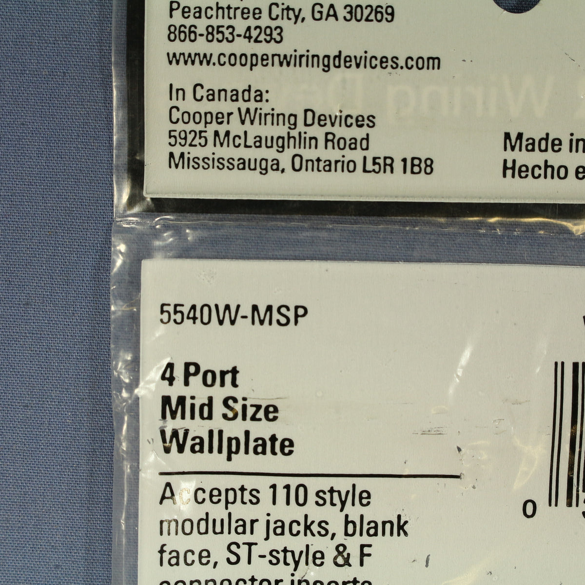 Cooper 5540W-MSP White 1-Gang 4-Port Nylon Wallplate Mid-Size Flush Mount Cover