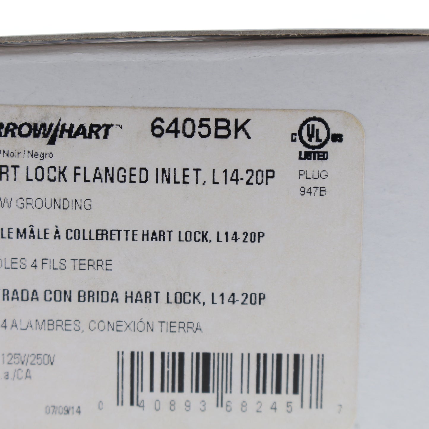 Cooper Black Twist Turn Locking Flanged Inlet L14-20P 20A 125/250V 3P4W 6405BK