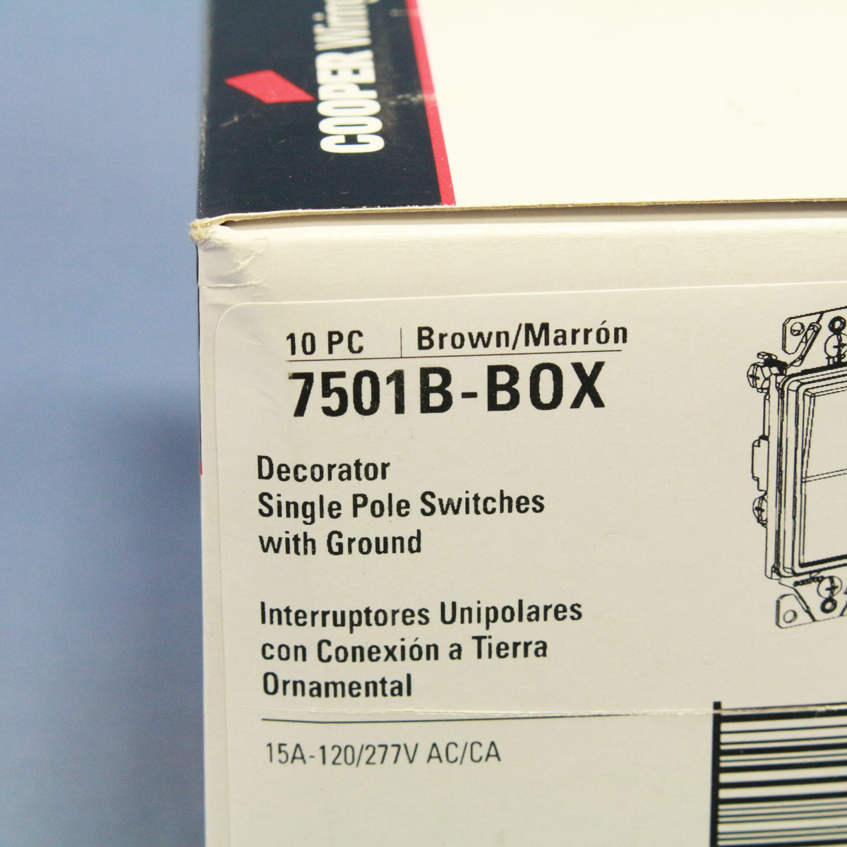 Cooper 7501B Brown Decorator Rocker Light Switch 15A Single Pole 120/277V 10pcs
