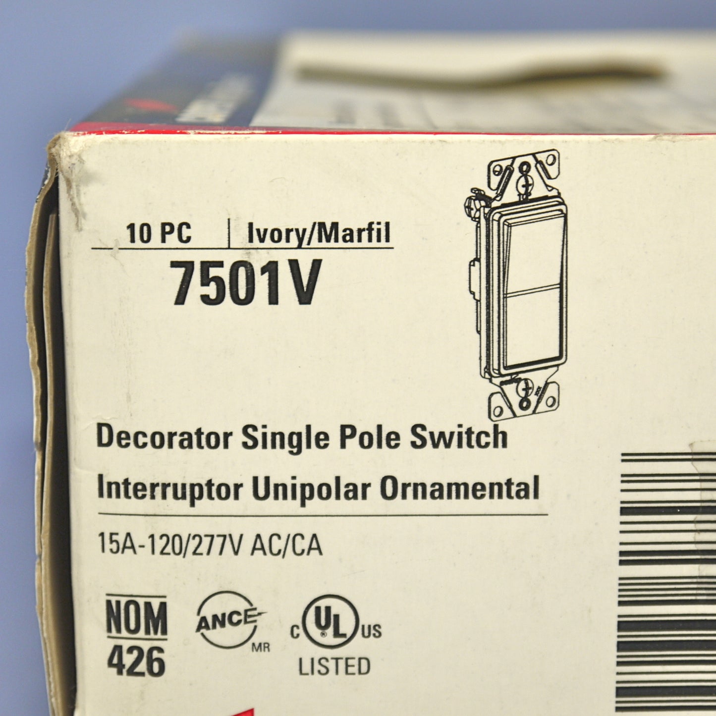 Cooper 7501V Ivory Decorator Rocker Light Switch 15A Single Pole 120/277V 10pcs
