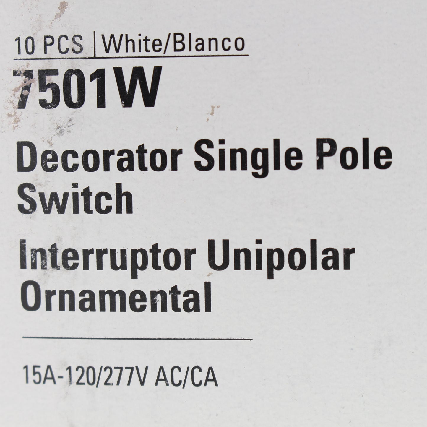 10 Cooper White Decorator Rocker Light Switches 15A Single Pole 120/277V 7501W