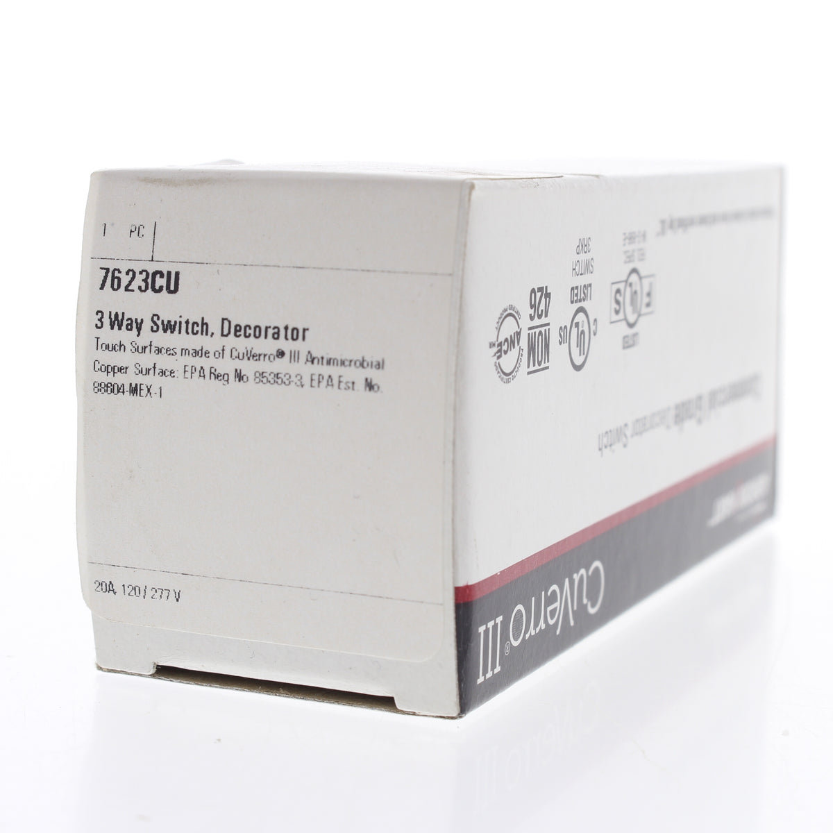 Cooper 7623CU Bronze Antimicrobial CuVerro White Decorator 3-Way Rocker Switch