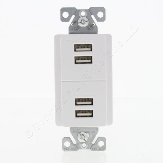 Cooper White USB Charging Station 4-Port Receptacle Outlet 2.5A 5VDC 7750W