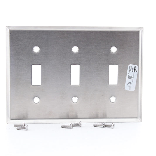 Cooper 93073 3-Gang Non-Magnetic Stainless Steel Toggle Switch Cover Wallplate