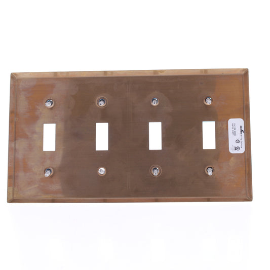 Cooper 93074CUR Copper 4-Gang Toggle Switch CuVerro Antimicrobial Wallplate