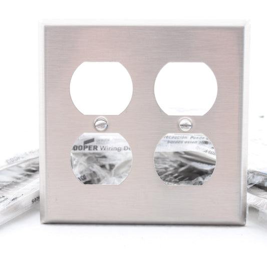 Cooper 93102 Stainless Steel 2-Gang Duplex Receptacle Outlet Wallplates 10-Pack