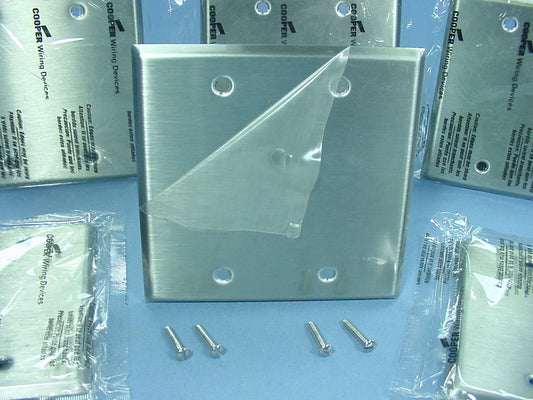 10 Cooper 2-Gang Non-Magnetic Stainless Steel Blank Cover Flush Wallplates 93152