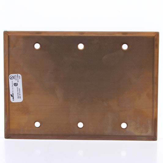 Cooper 93153CU Copper 3-Gang Blank CuVerro Antimicrobial Wallplate Box Mount