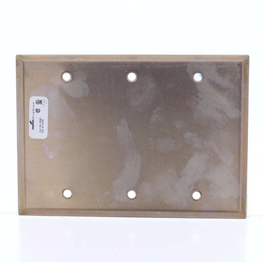 Cooper 93153CUR Copper 3-Gang Blank CuVerro Antimicrobial Wallplate Box Mount