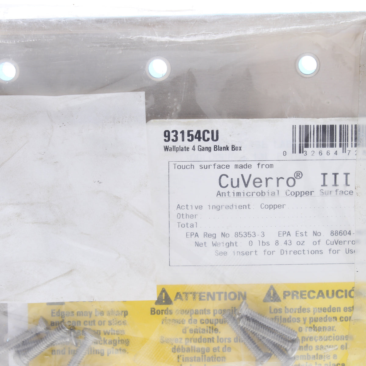 Cooper 93154CU Copper 4-Gang Blank CuVerro Antimicrobial Wallplate Box Mount