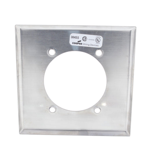 Cooper 93223 Stainless Steel 2-Gang 2.4688 Opening Outlet Wallplate Non-Magnetic