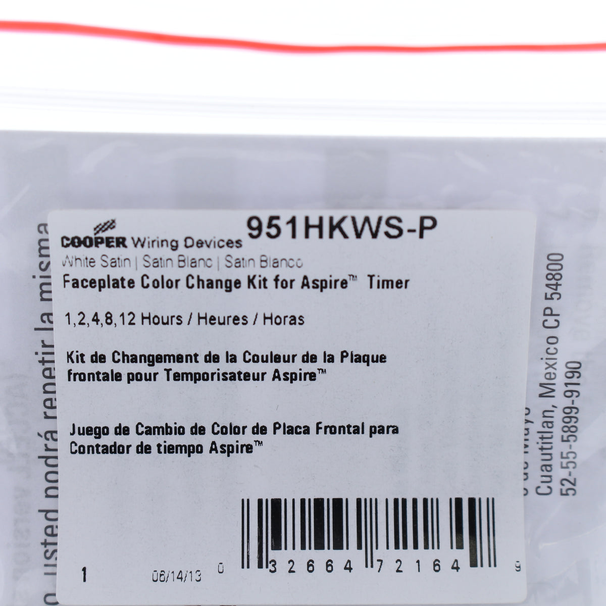 Cooper Aspire White Satin Color Change Kit for 1,2,4,8,12 Hour Timer 951HKWS-P