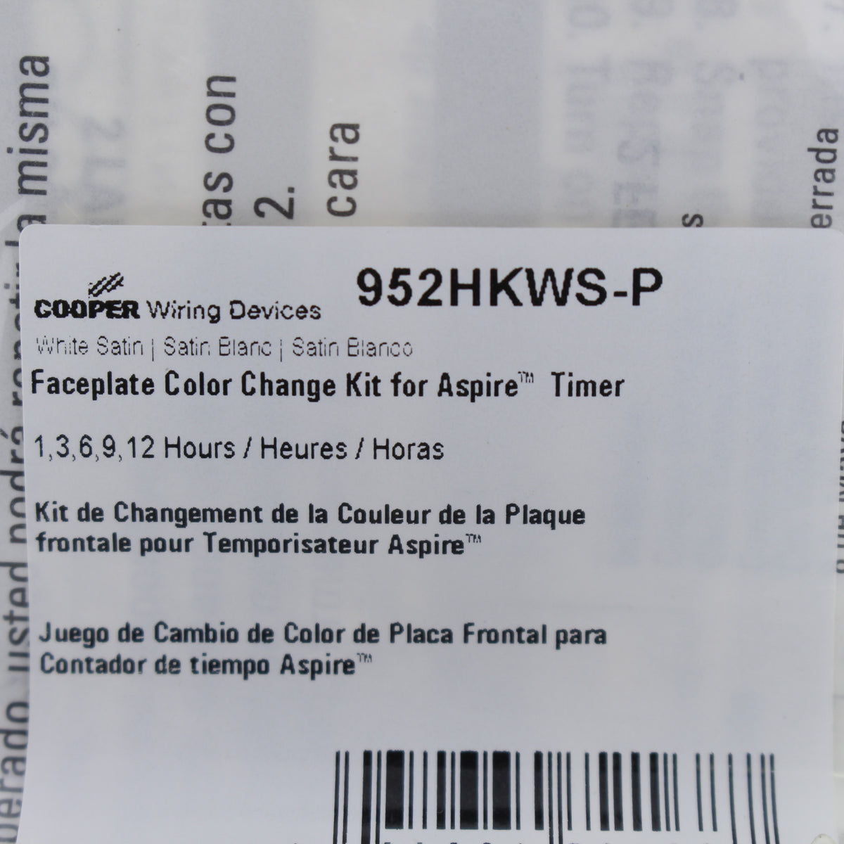 Cooper Aspire White Satin Color Change Kit for 1,3,6,9,12 Hour Timer 952HKWS-P