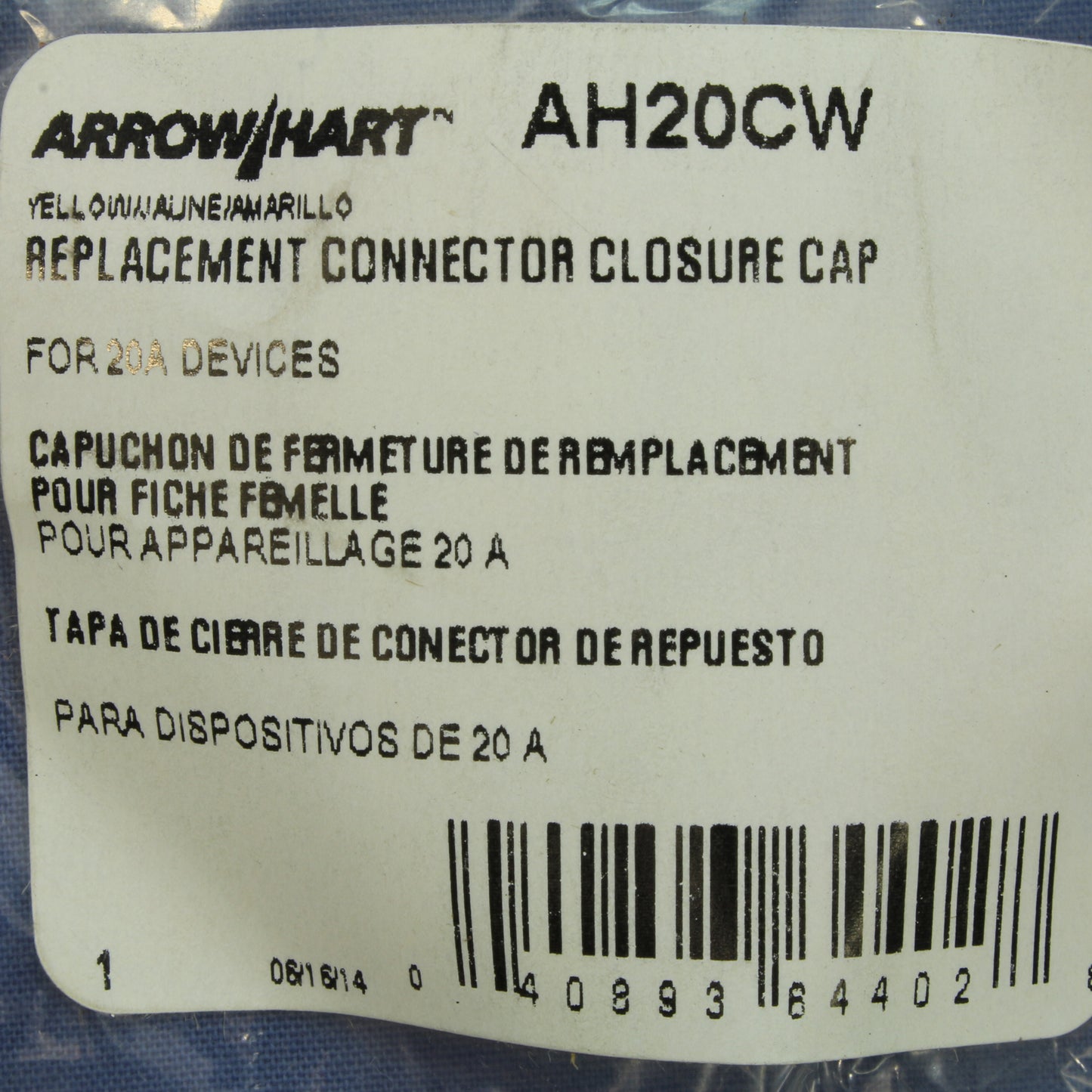 Cooper Yellow Industrial 20A Locking Receptacle Watertight Closure Cap AH20CW