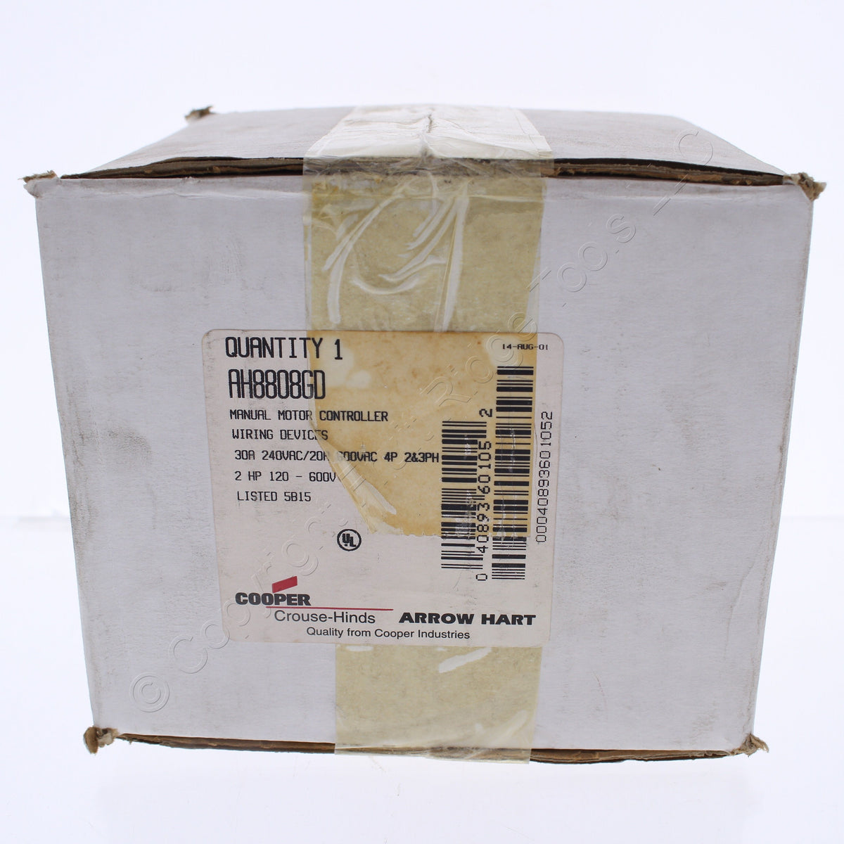 Cooper AH8808GD On-Off Manual Motor Controller Switch 30A 240V 20A 600V 2HP