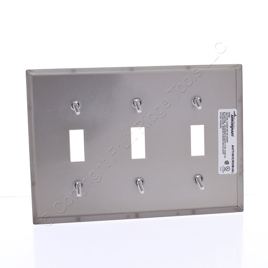 Cooper Antimicrobial Stainless Steel 3G Switch Cover Toggle Wallplate AH93073AM