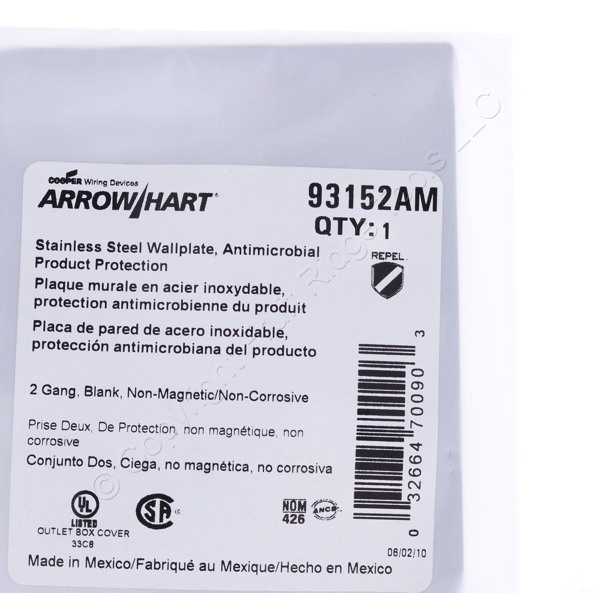 Cooper Antimicrobial 2-Gang Stainless Steel Blank Cover Wall Plate AH93152AM