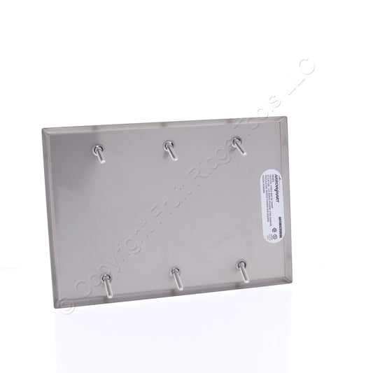 Cooper AH93153AM Antimicrobial Stainless Steel 3-Gang Blank Cover Wall Plate