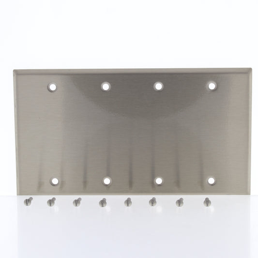 5 Cooper Antimicrobial 4-Gang Stainless Steel Blank Cover Wallplates Box Mount
