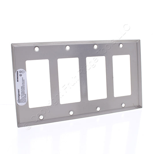 Cooper AH93404AM Antimicrobial 4-Gang Stainless Steel GFCI Decorator Wallplate