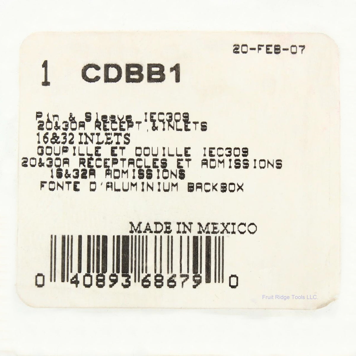 Cooper Crouse-Hinds Pin & Sleeve Aluminum Backbox For 20&30A Recp & Inlets CDBB1