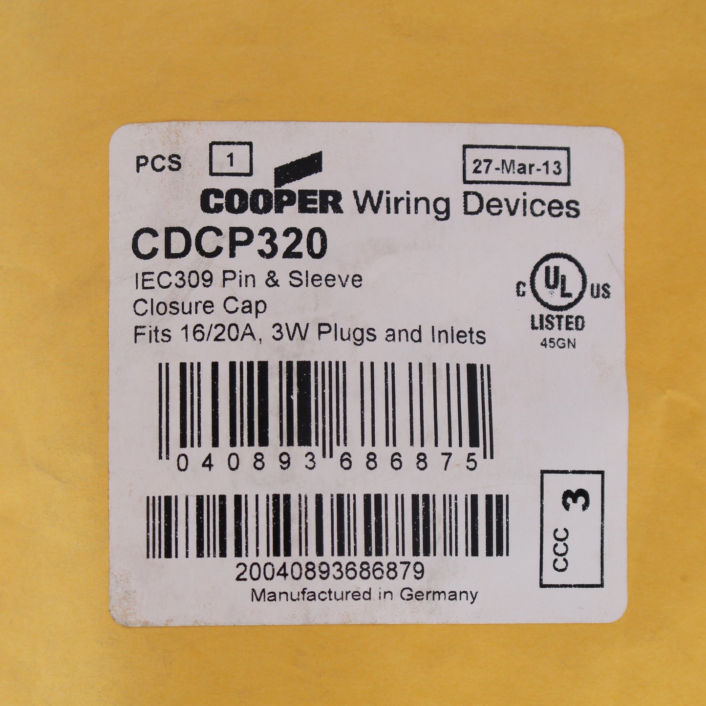 Cooper Wiring Devices Gray Closure Cap for 16/20A 3W Pin & Sleeve CDCP320