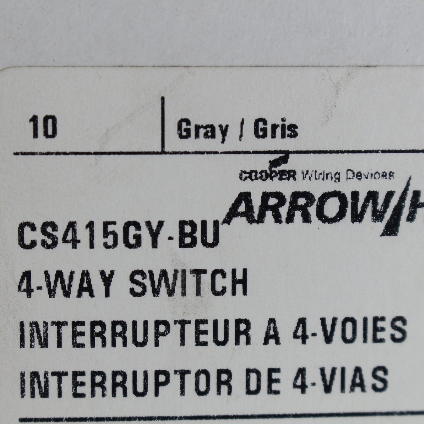 Cooper CS415GY Gray Commercial Toggle Wall Light Switch 4-Way 15A 120/277V 10pcs