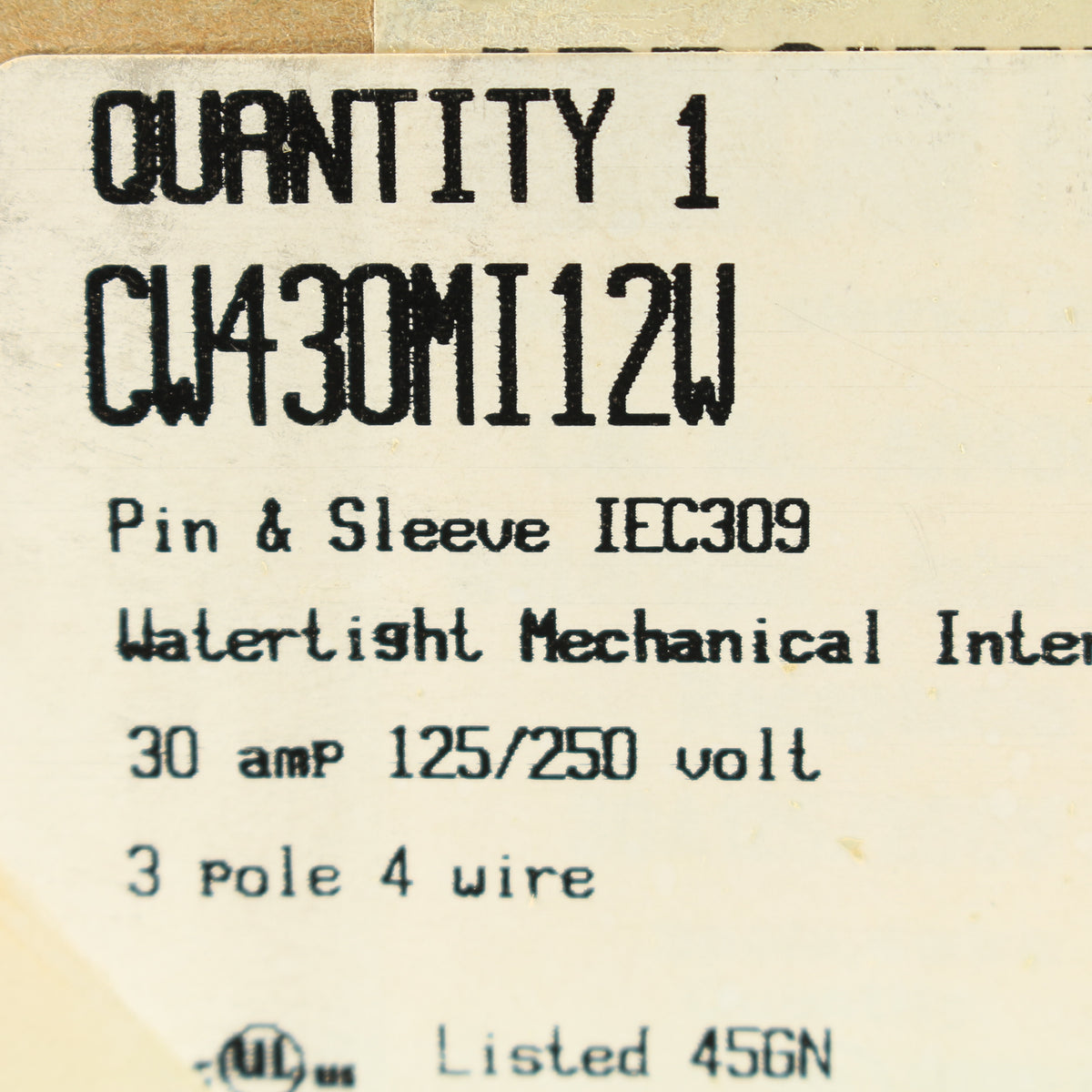 Cooper Pin & Sleeve Watertight Mechanical Interchange 125/250V 3P4W CW430MI12W
