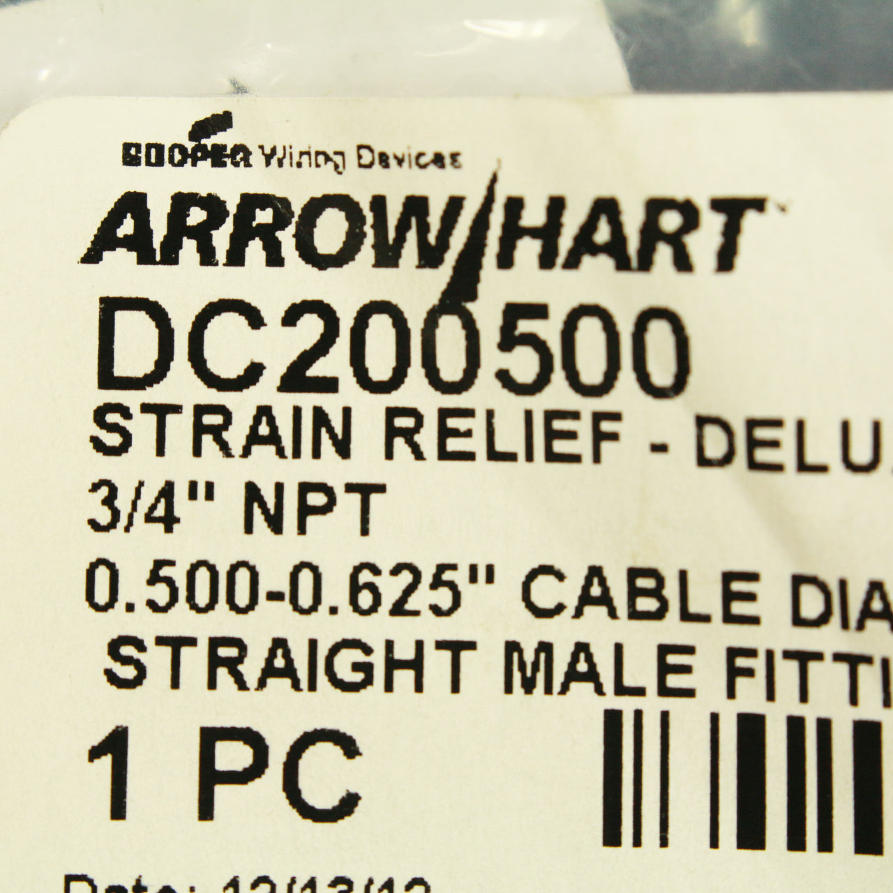 Cooper/Arrow Hart Male Strain Relief Cable Cord Grip 3/4" NPT .50-.625" DC200500