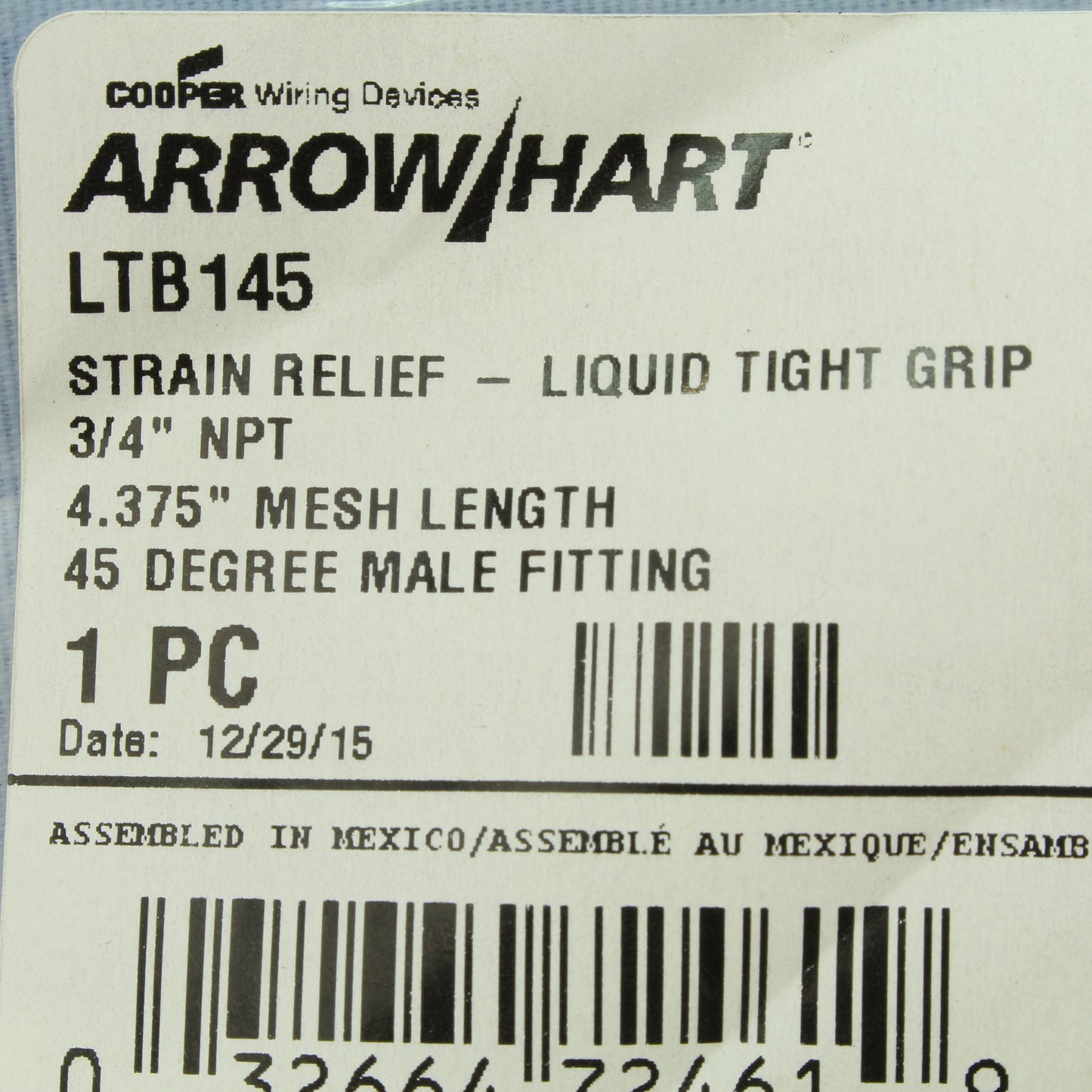 Cooper Strain Relief Cable Grip for Liquid-Tight Flexible Conduit 1/2"NPT LTB145