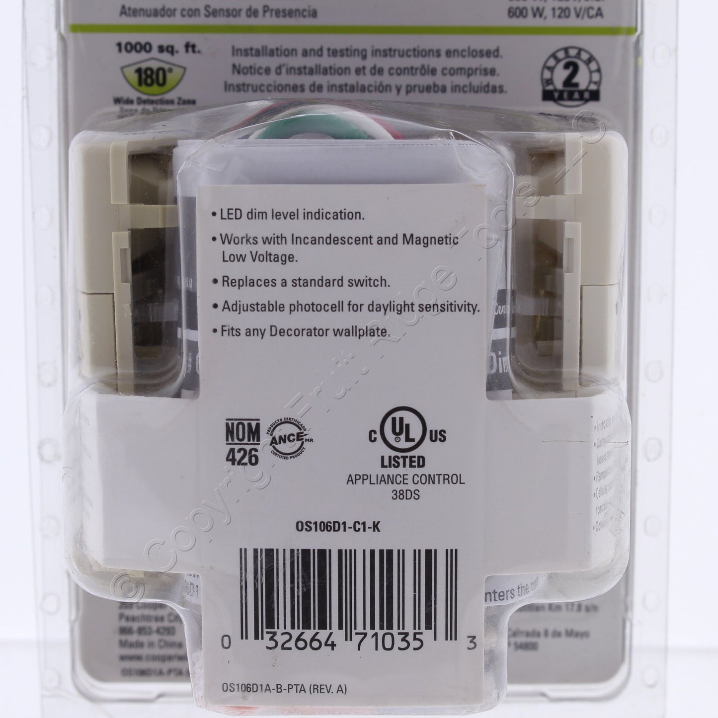 Cooper OS106D1-C1-K Almond White/Ivory Occupancy Sensor Dimmer 600W Single Pole