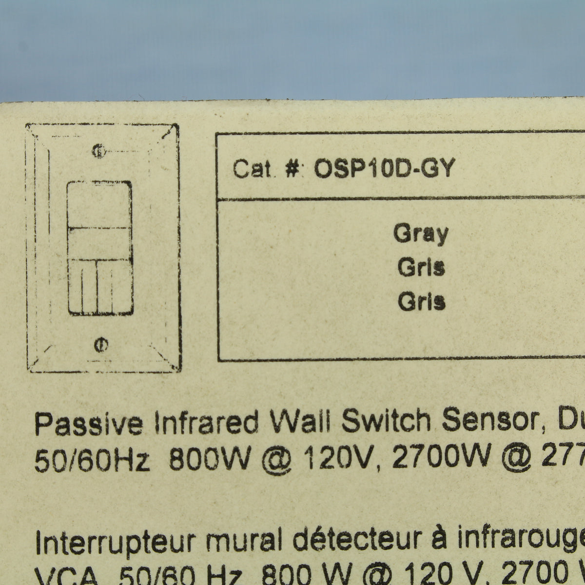 Cooper OSP10D-GY Gray PIR Dual Relay Occupancy Sensor Single Pole 3-Way 120/277V