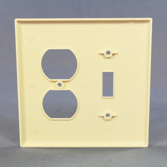 Cooper PJ18A Almond 2-Gang Mid-Size Toggle Switch Duplex Outlet Nylon Wallplate