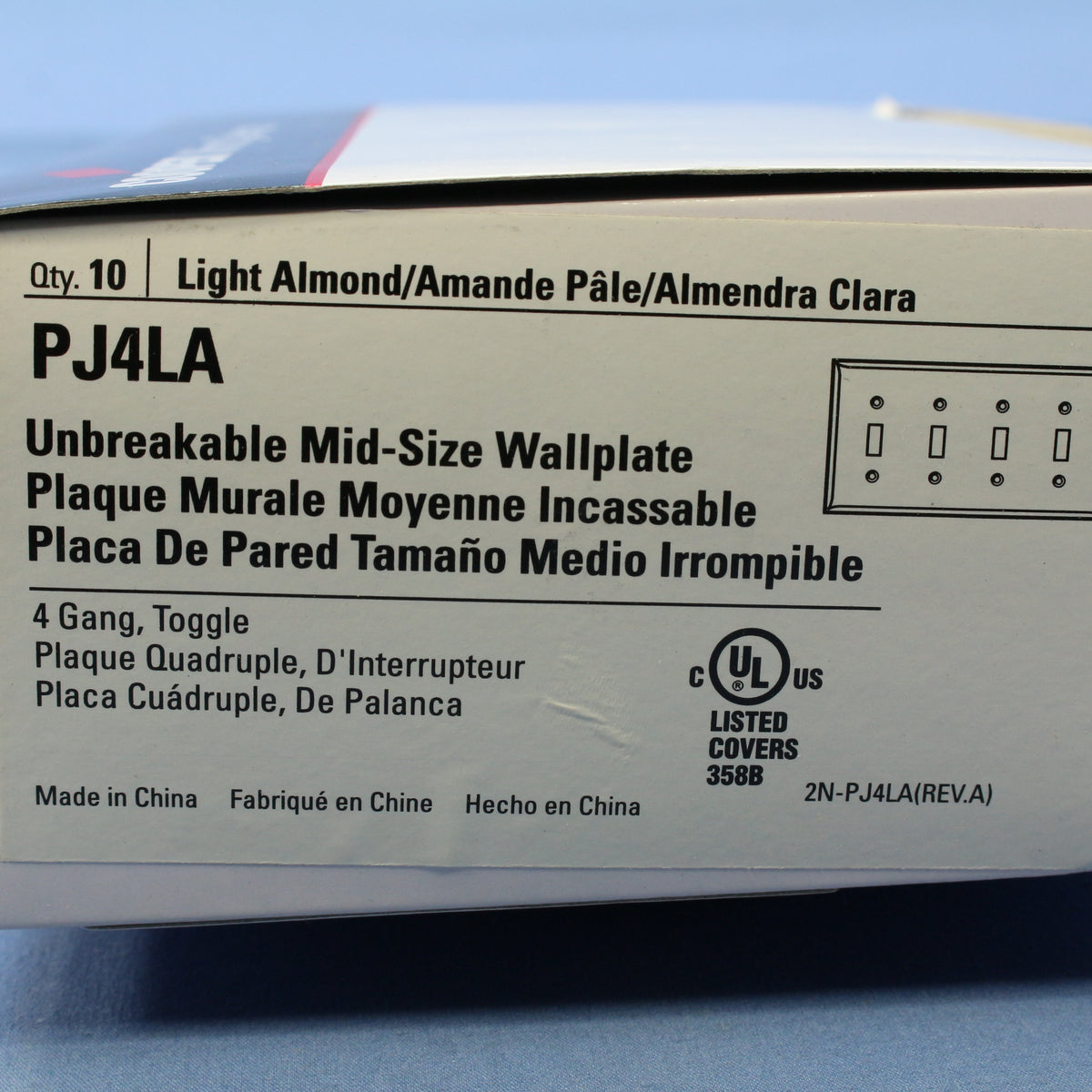 Cooper PJ4LA Lt Almond 4-Gang Toggle Unbreakable Mid-Size Wallplate Cover 10pcs