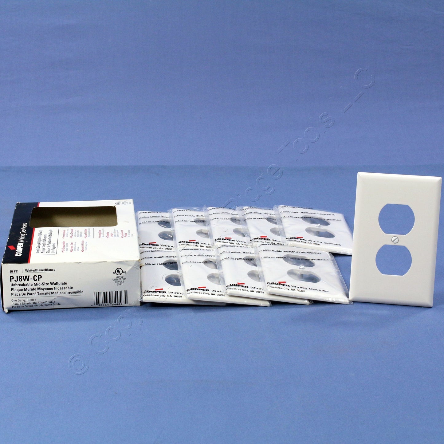 Cooper PJ8W White 1-Gang Duplex Unbreakable Nylon Mid-Size Wallplate Cover 10pcs