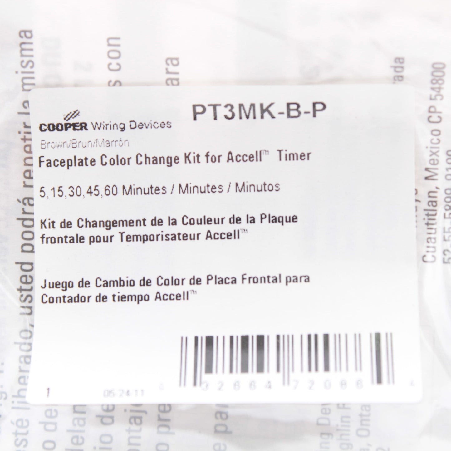 Cooper Wiring Devices PT3MK-B-P Brown Accell Color Change Kit