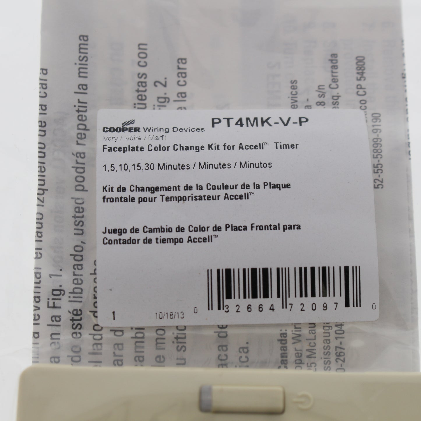 Cooper Accell Lt Ivory Color Change Kit For 1,5,10,15,30 Minute Timer PT4MK-V-P