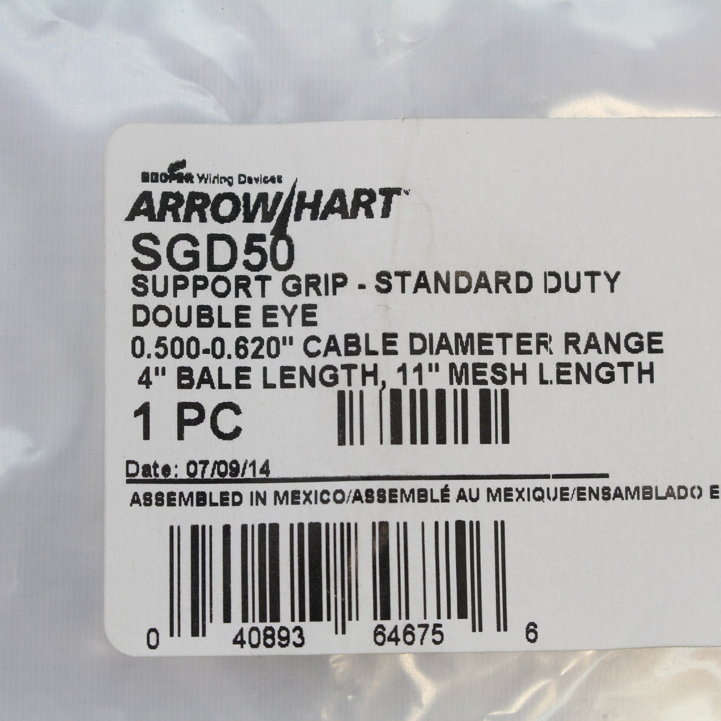 Cooper SGD50 11" Closed Mesh Double Eye Support Grip 0.50-0.61" Cable Diameter