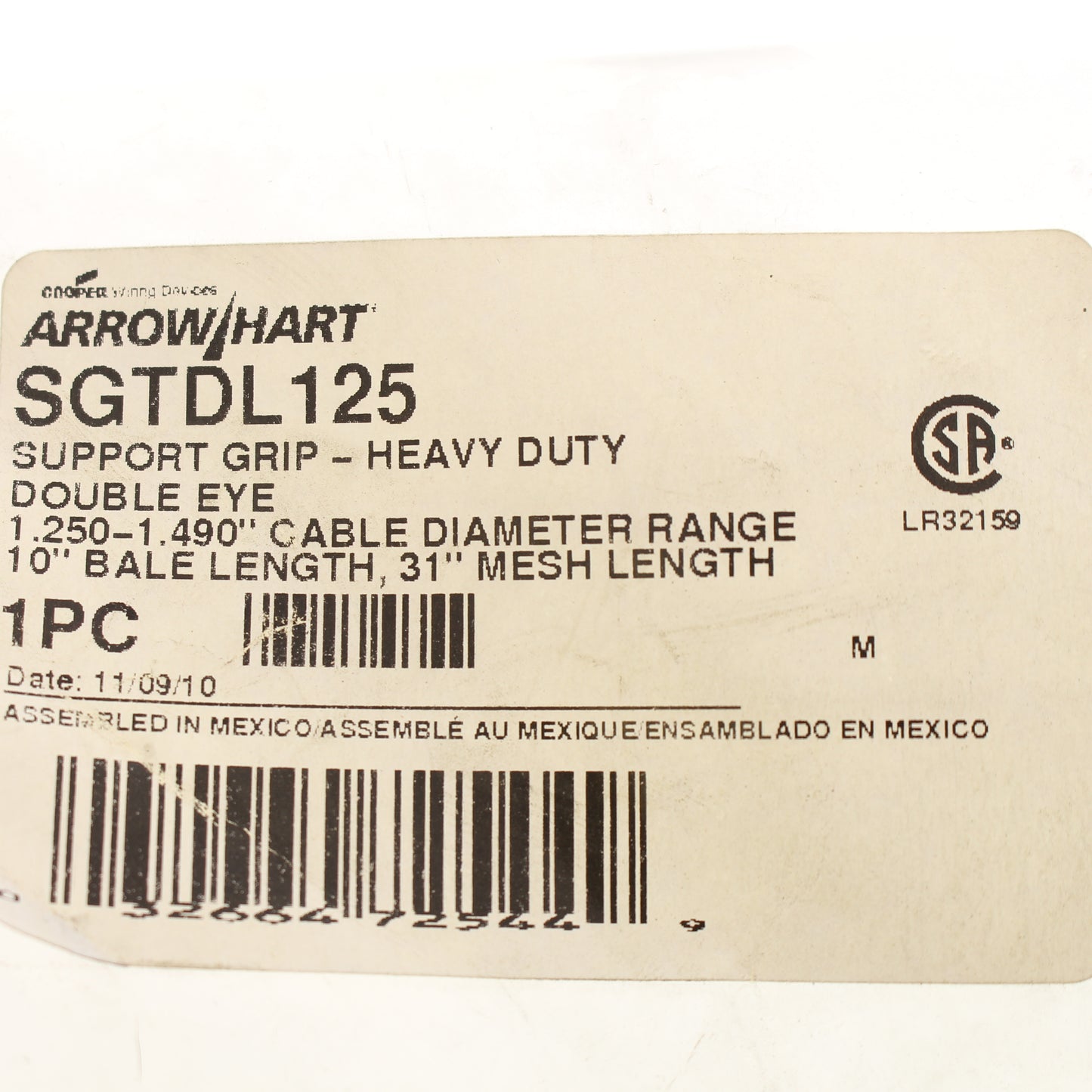 Cooper SGTDL125 31" Mesh Split Lace Double Eye Support Cable Grip 1.25-1.49" Dia