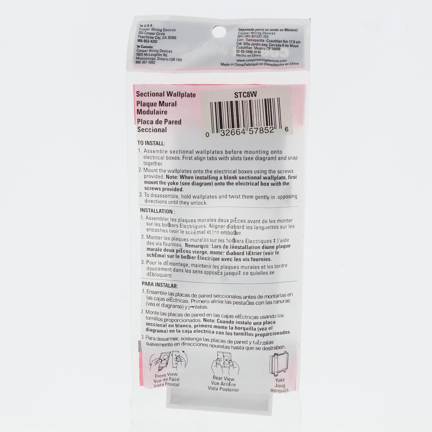 Cooper STC8W White 1-Gang 1-Receptacle Thermoplastic Mid-Size Wallplate Cover