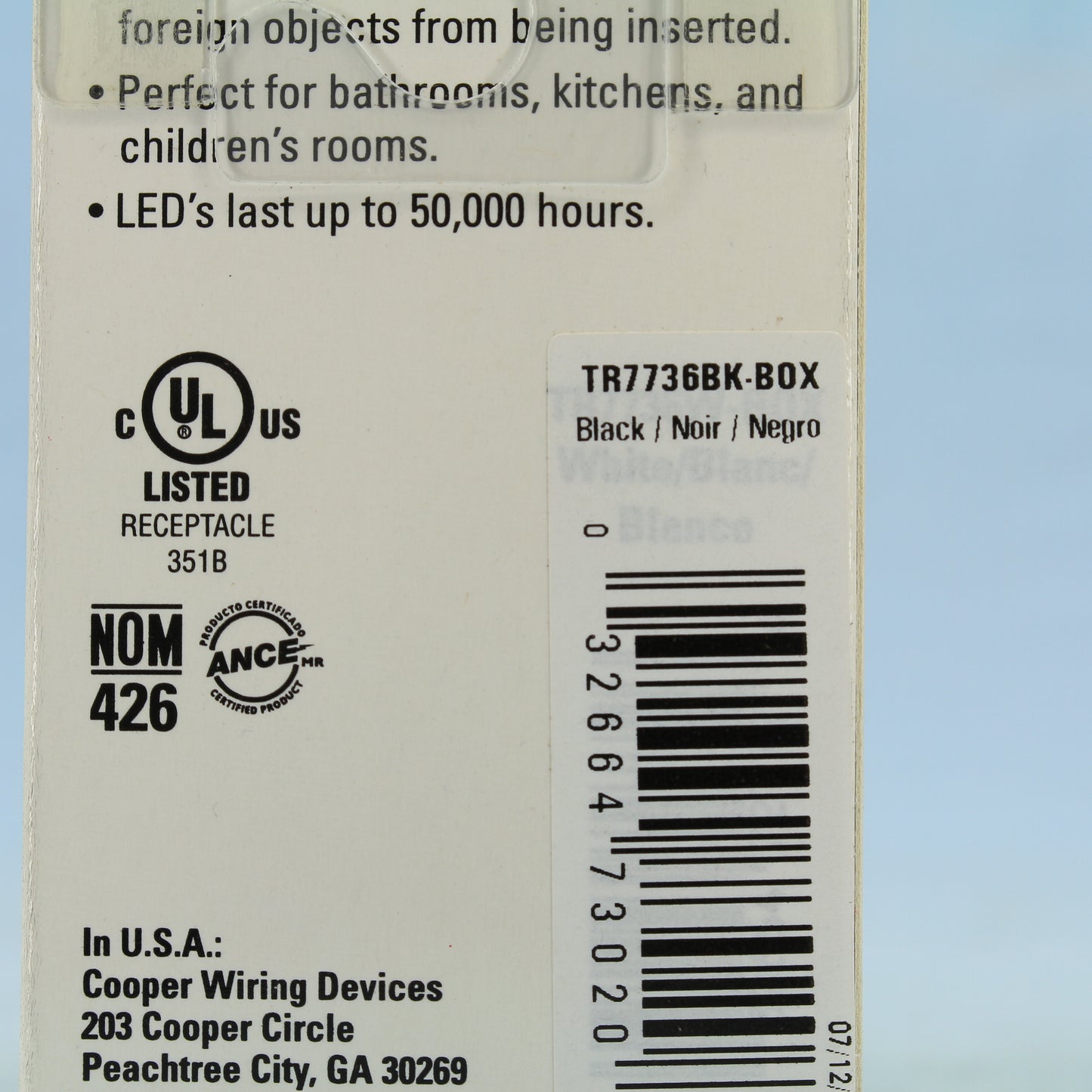 Cooper Black Tamper Resistant Receptacle Nightlight Combo 5-20R 20A 125V TR7736