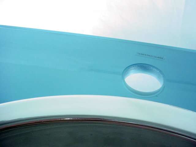 Decolav 2160-BL Frosted Blue Tempered 12mm Glass Vanity w/ Stainless Sink Bowl