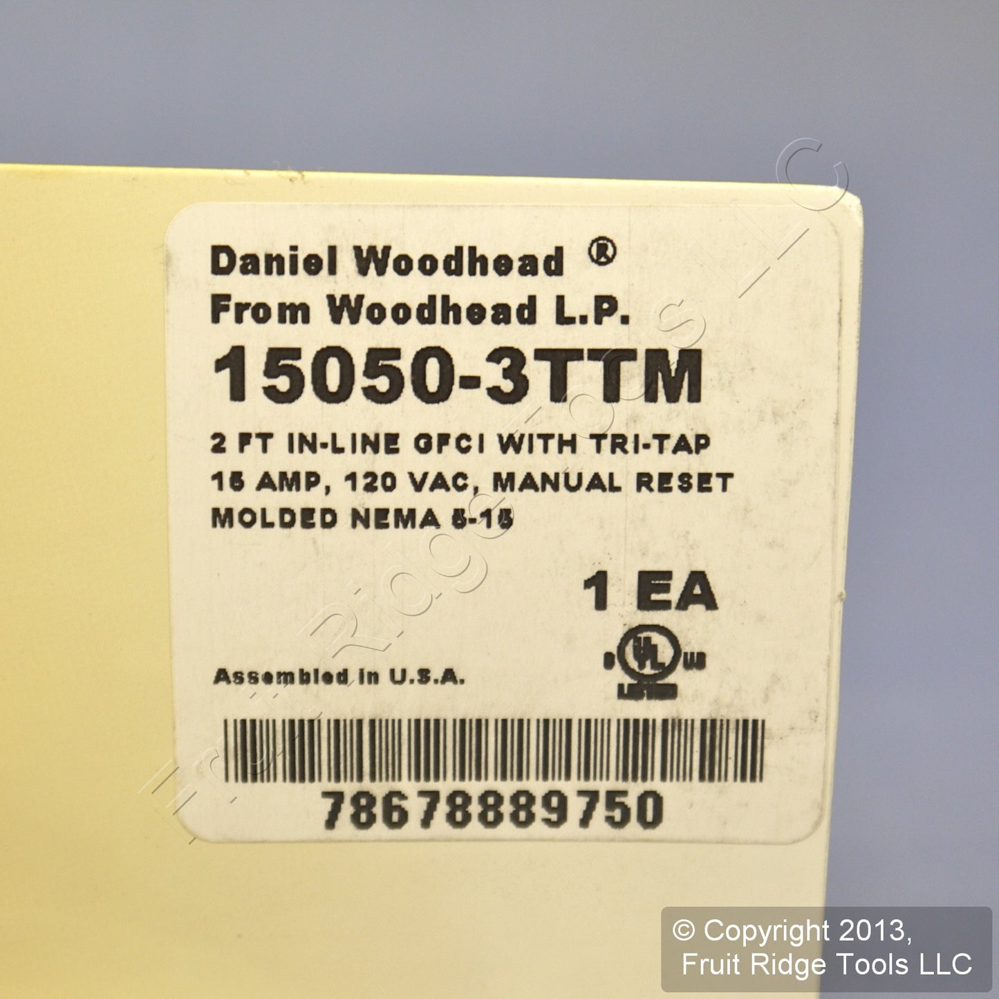 Woodhead Industrial Manual Reset 2' In-Line GFCI Cord Tri-Tap Adapter 15050-3TTM