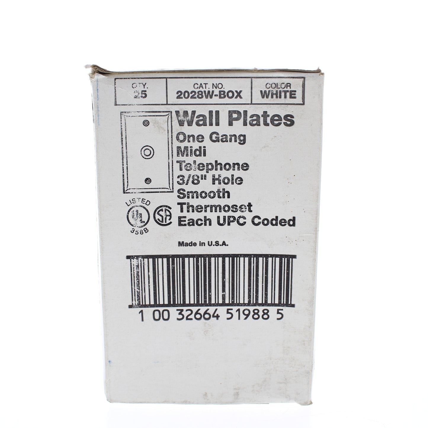Eagle 2028W White 1-Gang Mid-Size Phone 3/8" Hole Thermoset Wallplates 25-Pack