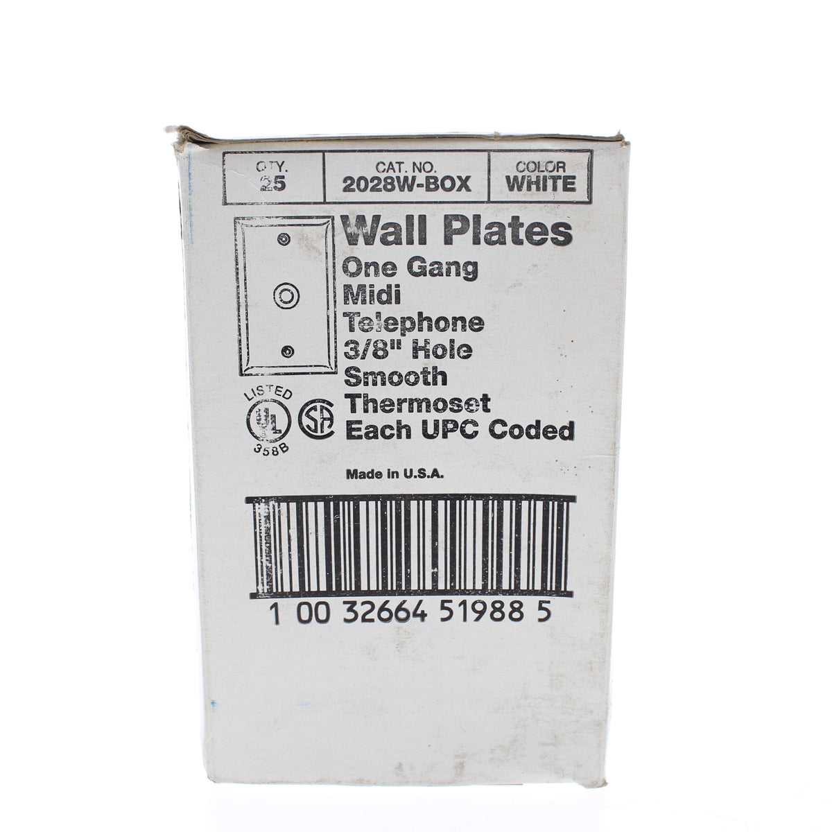 Eagle 2028W White 1-Gang Mid-Size Phone 3/8" Hole Thermoset Wallplates 25-Pack