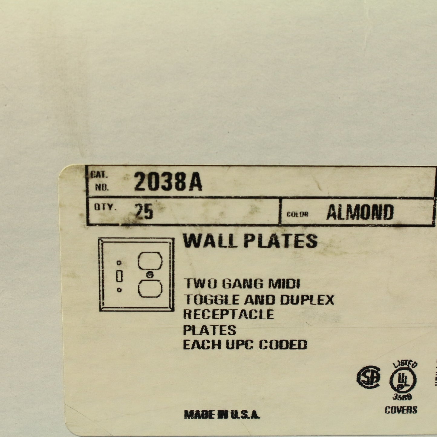 Eagle 2038B Almond 2-Gang Mid-Size Switch Receptacle Outlet Cover Plates 25-Pack