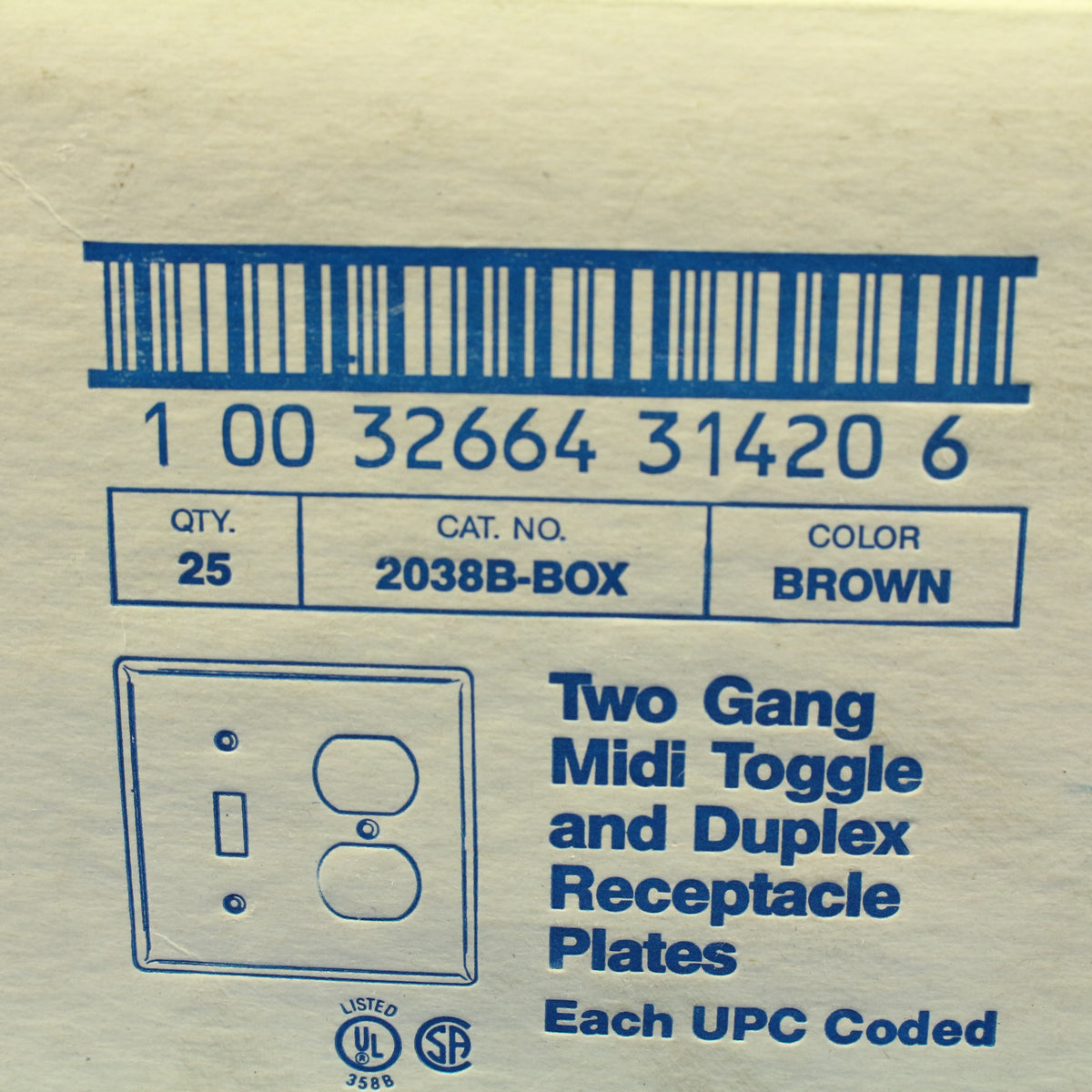 Eagle 2038B Brown 2-Gang Toggle Duplex Plastic Mid-Size Wallplate Cover 25-pack