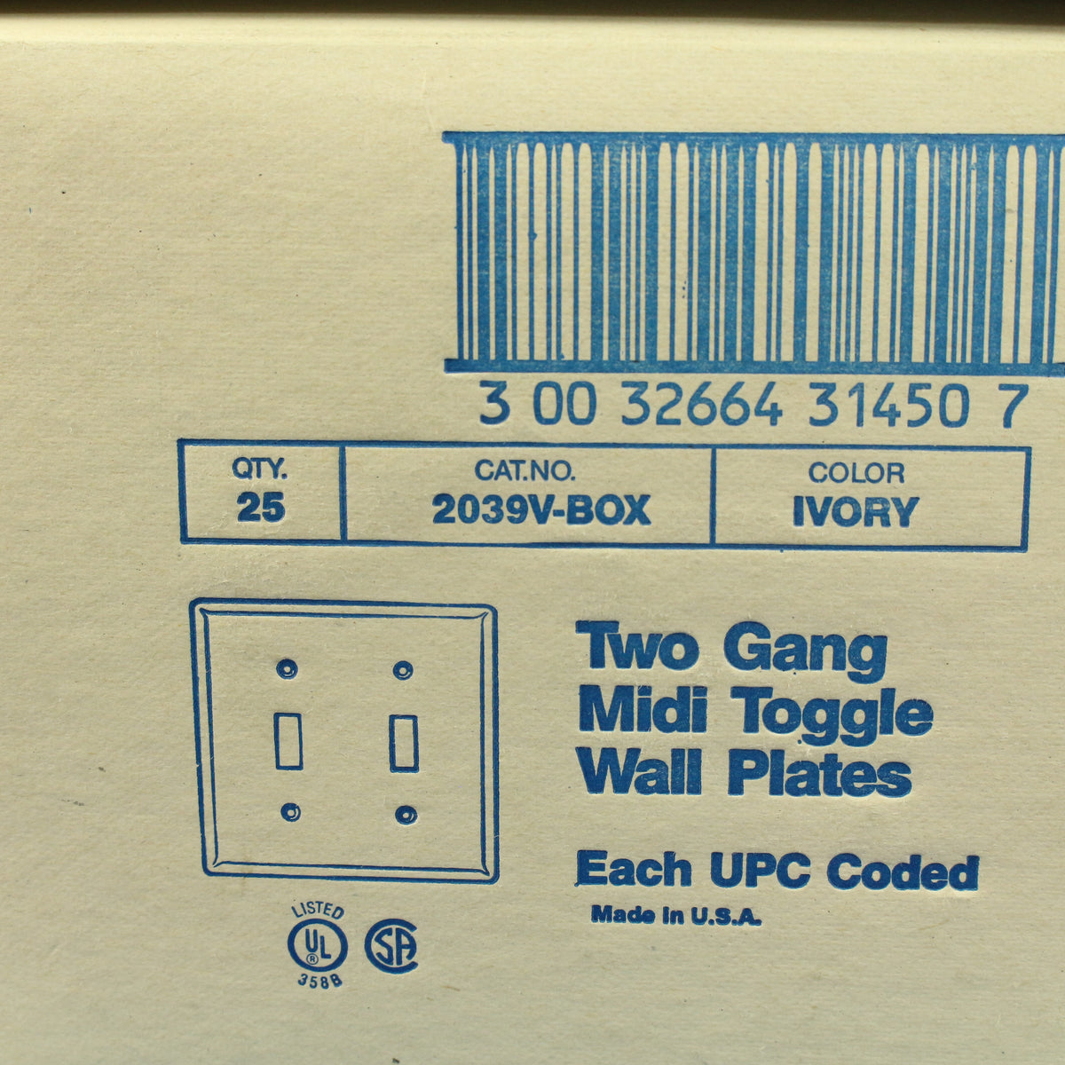Eagle 2039V Ivory 2-Gang Toggle Switch Plastic Mid-Size Wallplate Covers 25-pack