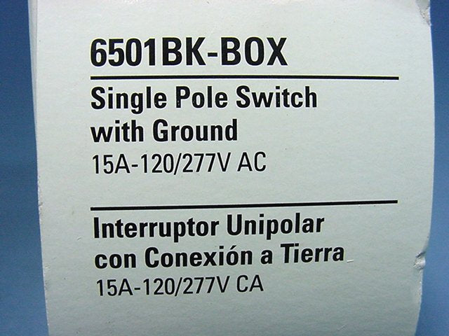 Single Pole Decorator Rocker Wall Light Switch 15A Black 120/277V Eagle 6501BK